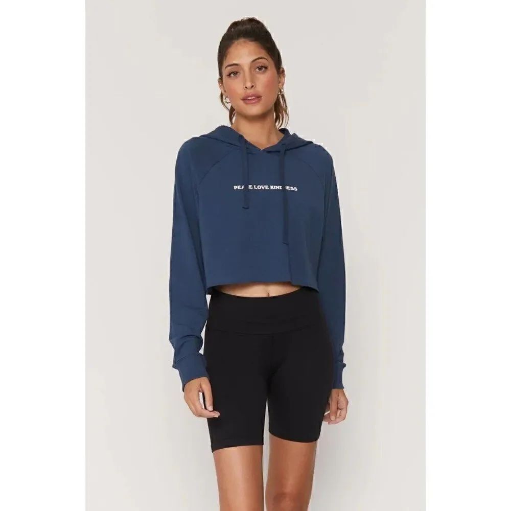 NWT SPIRITUAL GANGSTER Sz L KINDNESS LUNA CROPPED HOODIE NAVY